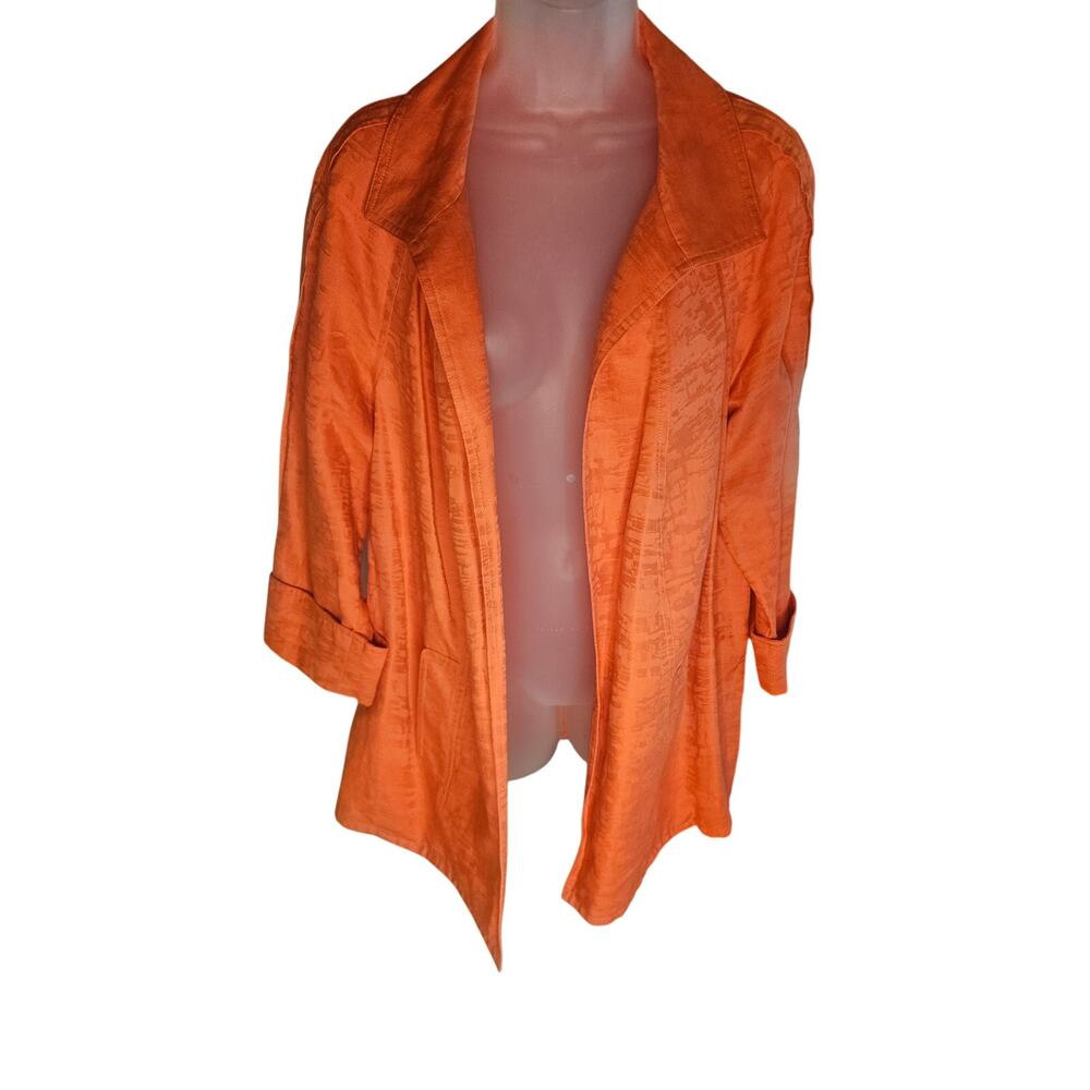 Peter Nygard Orange Linen Cotton Blazer Jacket Sz XL Pockets Open Front - Picture 2 of 8
